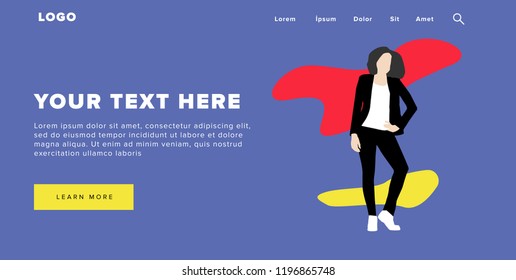 Flat Design Modern Colorful Web Banner and Slider Include Ui Elements With Standing Self-Confidence Woman Silhouette Landing Page