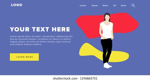 Flat Design Modern Colorful Web Banner and Slider Include Ui Elements With Standing Self-Confidence Woman Silhouette Landing Page