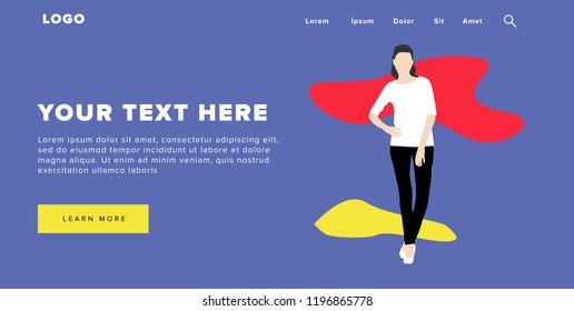 Flat Design Modern Colorful Web Banner and Slider Include Ui Elements With Standing Self-Confidence Woman Silhouette Landing Page