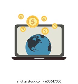 Flat design modern computer and globe icon for web and business. vector illustration.