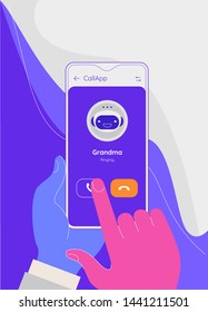 Flat design modern concept with hands holding mobile device with phone call application. Trendy vector application