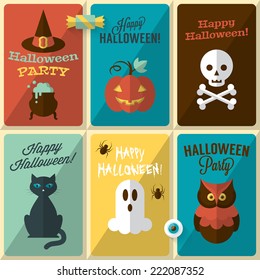 Flat design modern greeting cards for Halloween. Vector illustration