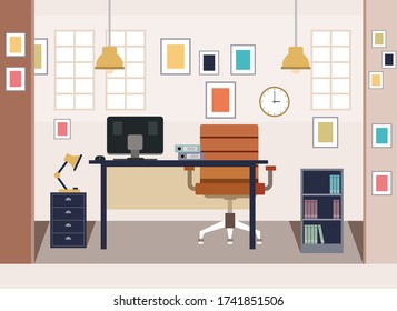 Flat design modern home office - vector illustration