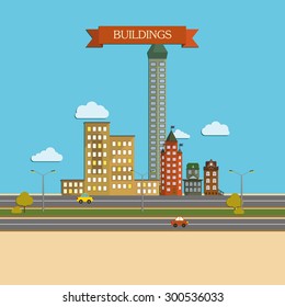 Flat design modern illustration icon of urban landscape and city life. Building icon