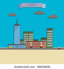 Flat design modern illustration icon of urban landscape and city life. Building icon