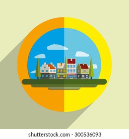 Flat design modern illustration icon of landscape. Building icon
