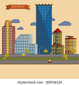 Flat design modern illustration icon of urban landscape and city life. Building icon