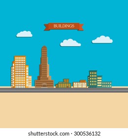 Flat design modern illustration icon of urban landscape and city life. Building icon