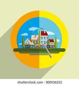 Flat design modern illustration icon of landscape. Building icon