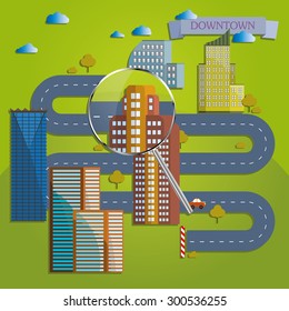 Flat design modern illustration icon of landscape. Building icon