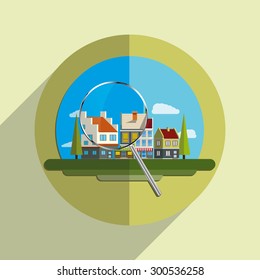 Flat design modern illustration icon of landscape. Building icon