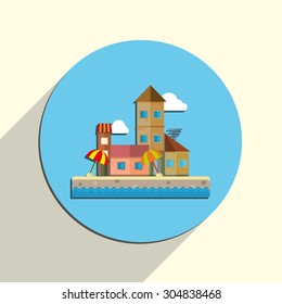 Flat design modern illustration icon of urban landscape and city life, beach house