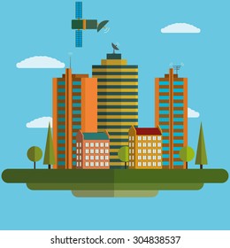Flat design modern illustration icon of urban landscape and city life