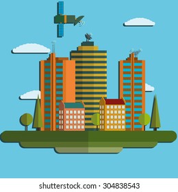 Flat design modern illustration icon of urban landscape and city life