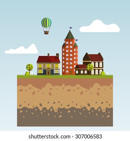 Flat design modern illustration icon of urban landscape and city life. 