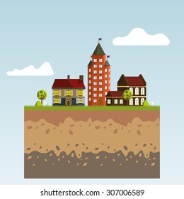 Flat design modern illustration icon of urban landscape and city life. Building icon