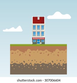 Flat design modern illustration icon of urban landscape and city life. Building icon