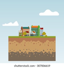 Flat design modern illustration icon of urban landscape and city life. Building icon