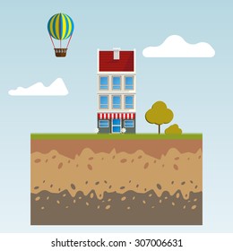 Flat design modern illustration icon of urban landscape and city life. Building icon
