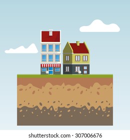 Flat design modern illustration icon of urban landscape and city life. Building icon