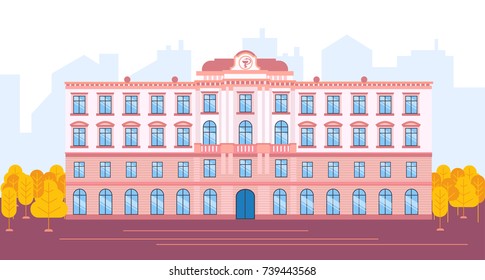 Flat design modern illustration of Medical University building. Vector clip art