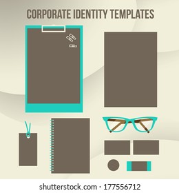 Flat design modern illustration stylish colors of modern brand design identity with blank office objects organized for company presentation.