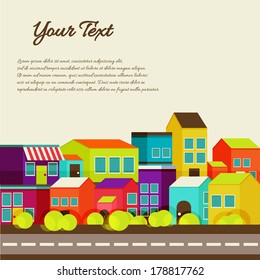Flat design modern illustration stylish colors of cartoon town