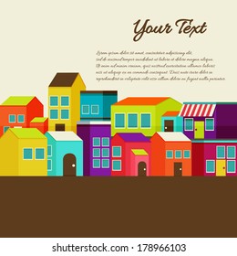 Flat design modern illustration stylish colors of cartoon town
