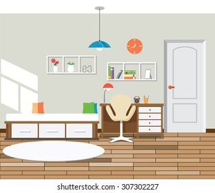 Flat design modern Interior Bedroom. Illustration vector