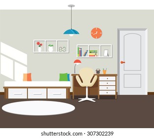 Flat design modern Interior Bedroom. Illustration vector