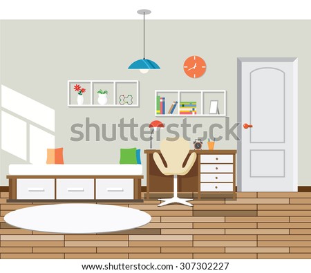 Flat design modern Interior Bedroom. Illustration vector