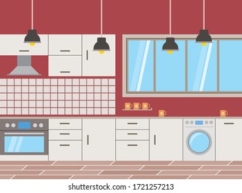 Flat design Modern kitchen interior - vector illustration