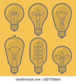 Flat design modern and retro electric bulb lamp vector icon template set  for poster of creative new bright idea