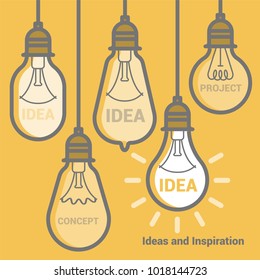 Flat design modern and retro electric bulb lamp vector icon template set  for poster of creative new bright idea