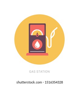 Flat design modern and retro gas pumps isolated. Yellow theme concept