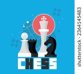 Flat design modern vector illustration concept of business strategy with chess figures on a chess board.