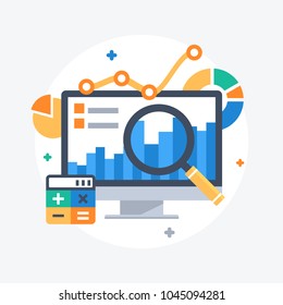 Flat design modern vector illustration concept of website analytics search information.