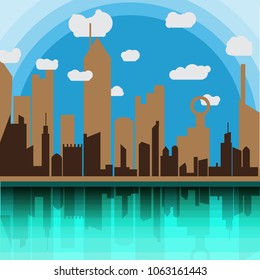Flat design modern vector illustration icons set of urban landscape and city life design, metropolis with reflection . EPS 10