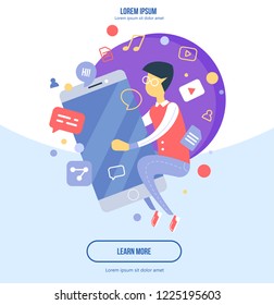 Flat design modern vector illustration concept of social media technology. Smart mobile technology.