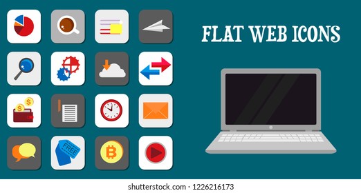 Flat design modern vector illustration icons set of SEO website searching optimization and technology development object and equipment in stylish colors. Isolated on white background
