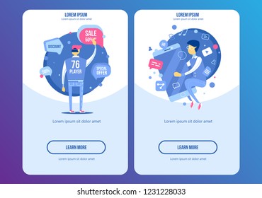Flat design modern vector illustration concept of social media technology. Internet marketing and shopping. Banner for web and app.