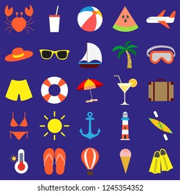 Flat design modern vector illustration icons set for summer vacation