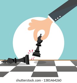 Flat design modern vector illustration concept of two business people playing chess and try to find strategic position and tactic for long-term success plan or goal. - Vector