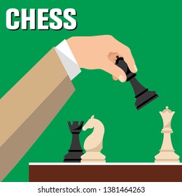 Flat design modern vector illustration concept of two business people playing chess and try to find strategic position and tactic for long-term success plan or goal. - Vector