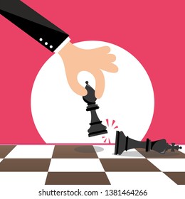 Flat design modern vector illustration concept of two business people playing chess and try to find strategic position and tactic for long-term success plan or goal. - Vector