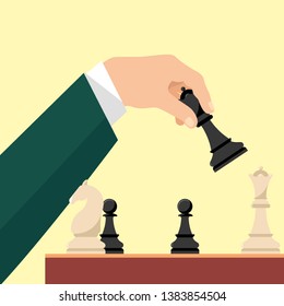 Flat design modern vector illustration concept of two business people playing chess and try to find strategic position and tactic for long-term success plan or goal. - Vector