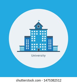 Flat design modern vector illustration of University building icon, with long shadow