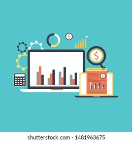 Flat design modern vector illustration concept of website analytics search information