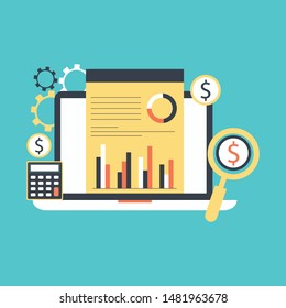 Flat design modern vector illustration concept of website analytics search information