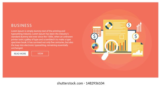 Flat design modern vector illustration concept of website analytics search information.